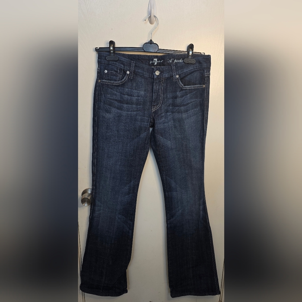 Women's 7 For All Mankind A Pocket Low Rise Bootcut Jeans in Deep Indigo